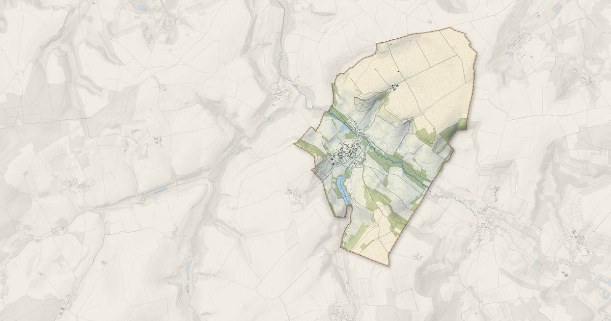Portrait cartographique de Courville : relief, eau, forêts, bâti et voies, calculés à partir des données de l'IGN
