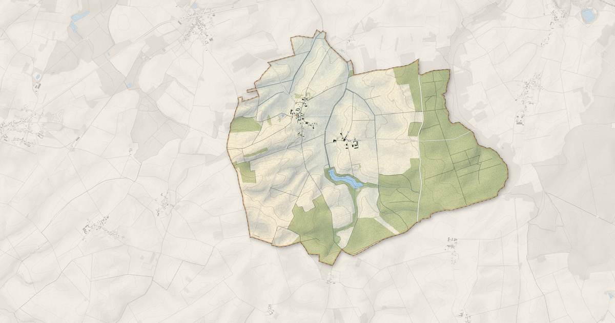 Portrait cartographique de Escardes : relief, eau, forêts, bâti et voies, calculés à partir des données de l'IGN