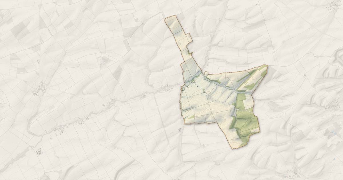 Portrait cartographique de Le Fresne : relief, eau, forêts, bâti et voies, calculés à partir des données de l'IGN