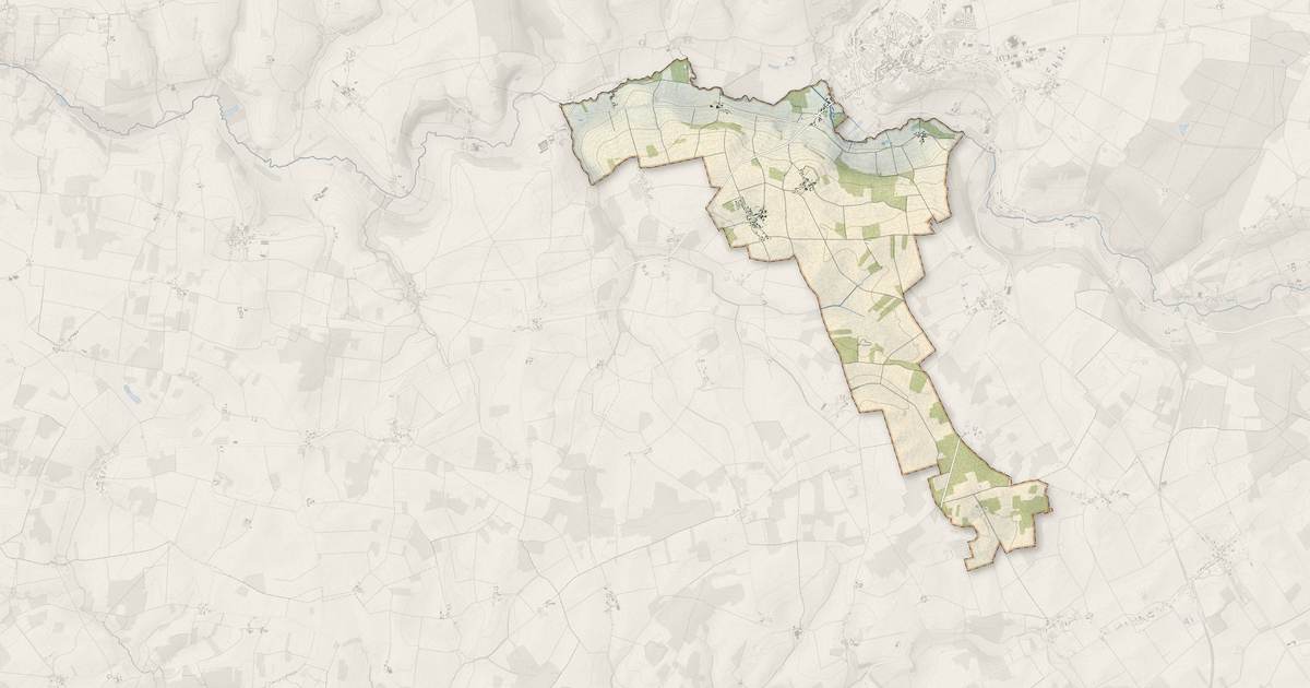 Portrait cartographique de Mécringes : relief, eau, forêts, bâti et voies, calculés à partir des données de l'IGN