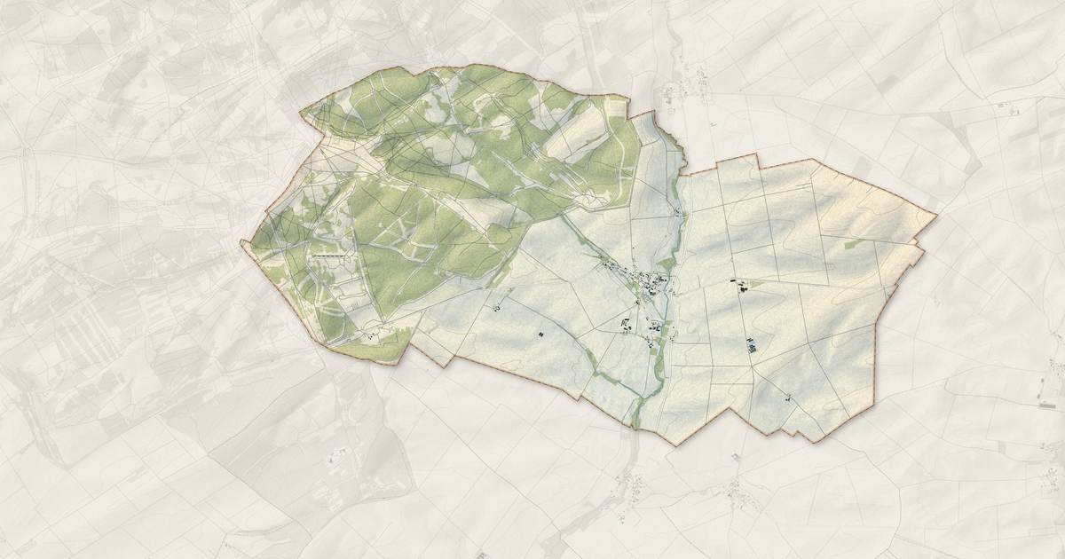 Portrait cartographique de Saint-Ouen-Domprot : relief, eau, forêts, bâti et voies, calculés à partir des données de l'IGN
