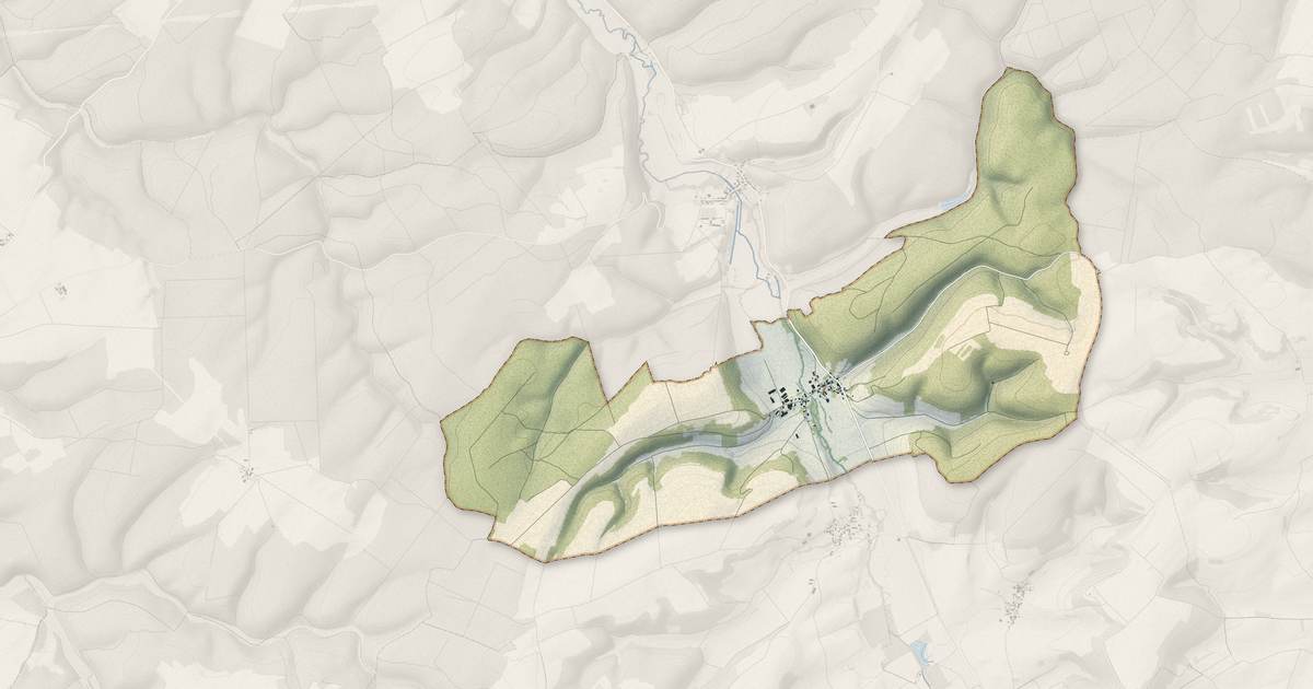 Portrait cartographique de Bouzancourt : relief, eau, forêts, bâti et voies, calculés à partir des données de l'IGN