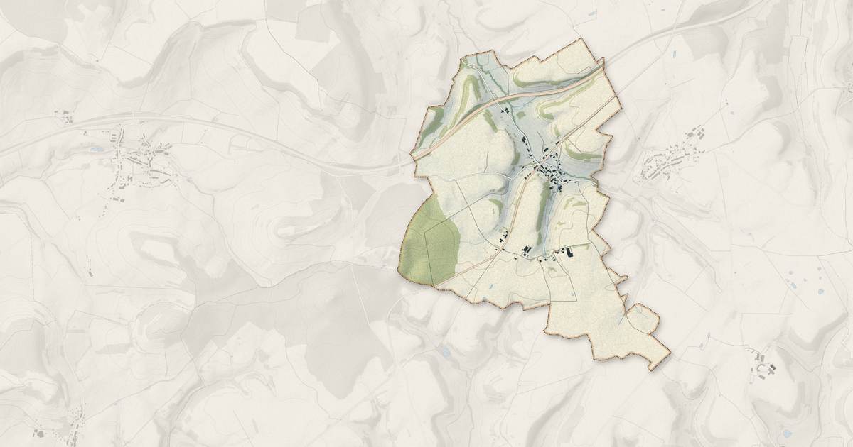 Portrait cartographique de Frécourt : relief, eau, forêts, bâti et voies, calculés à partir des données de l'IGN