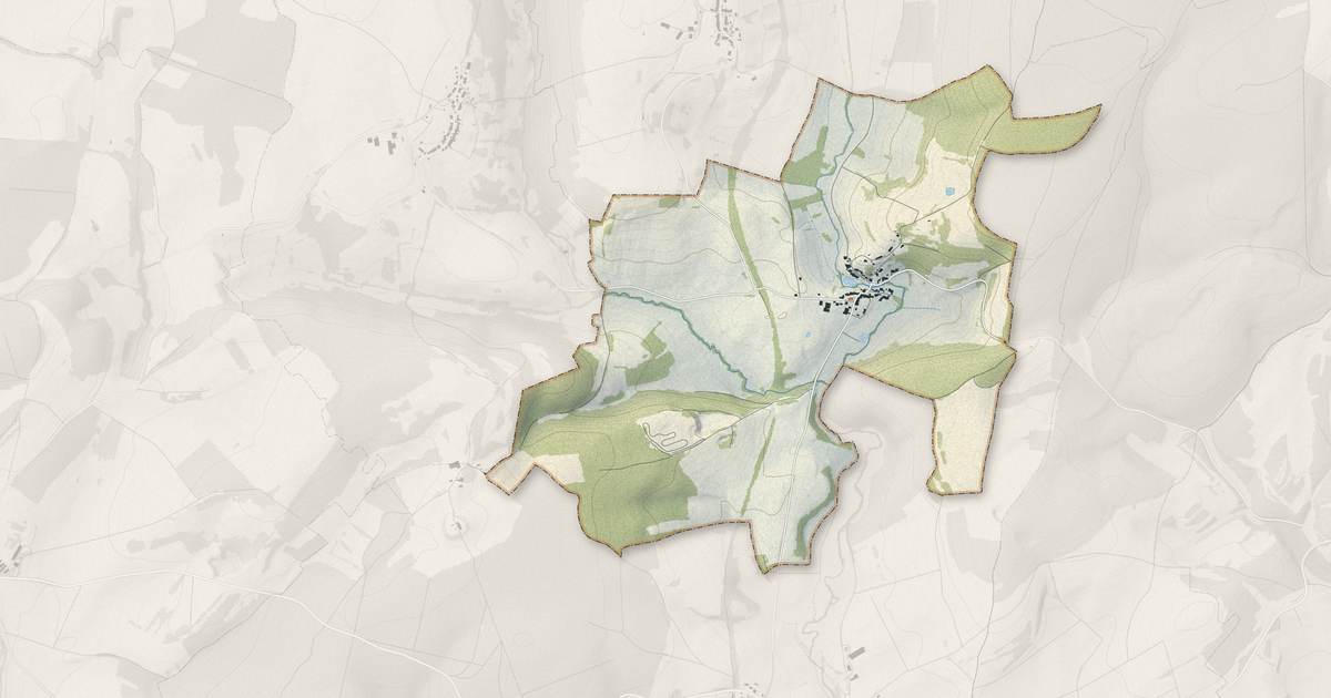 Portrait cartographique de Grandchamp : relief, eau, forêts, bâti et voies, calculés à partir des données de l'IGN