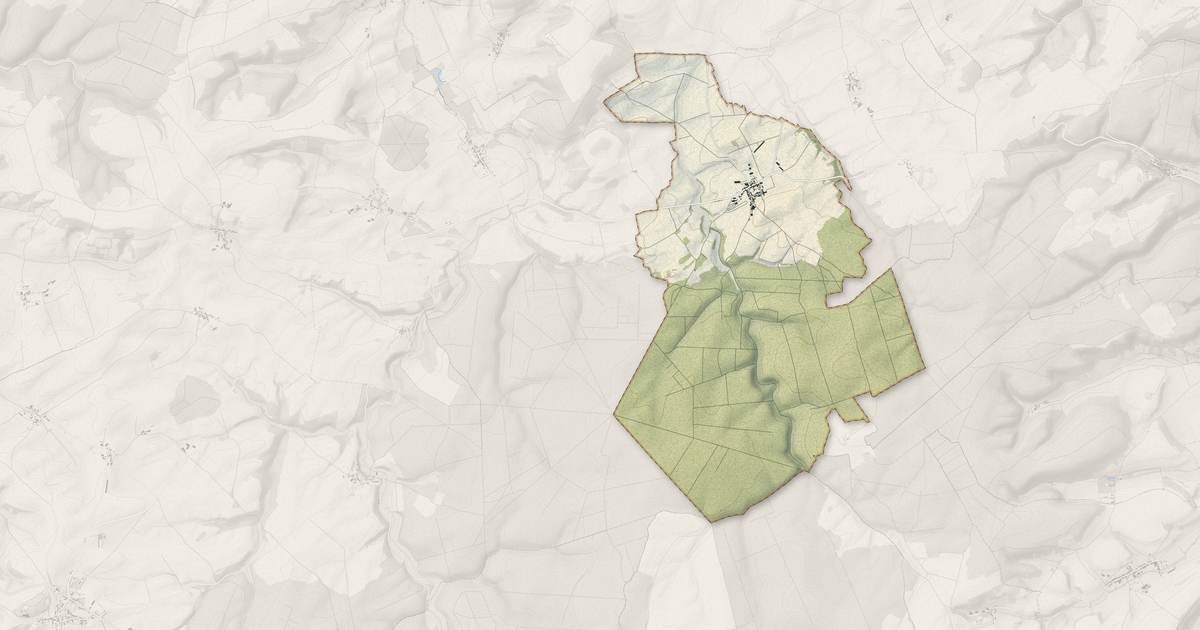 Portrait cartographique de Marbéville : relief, eau, forêts, bâti et voies, calculés à partir des données de l'IGN