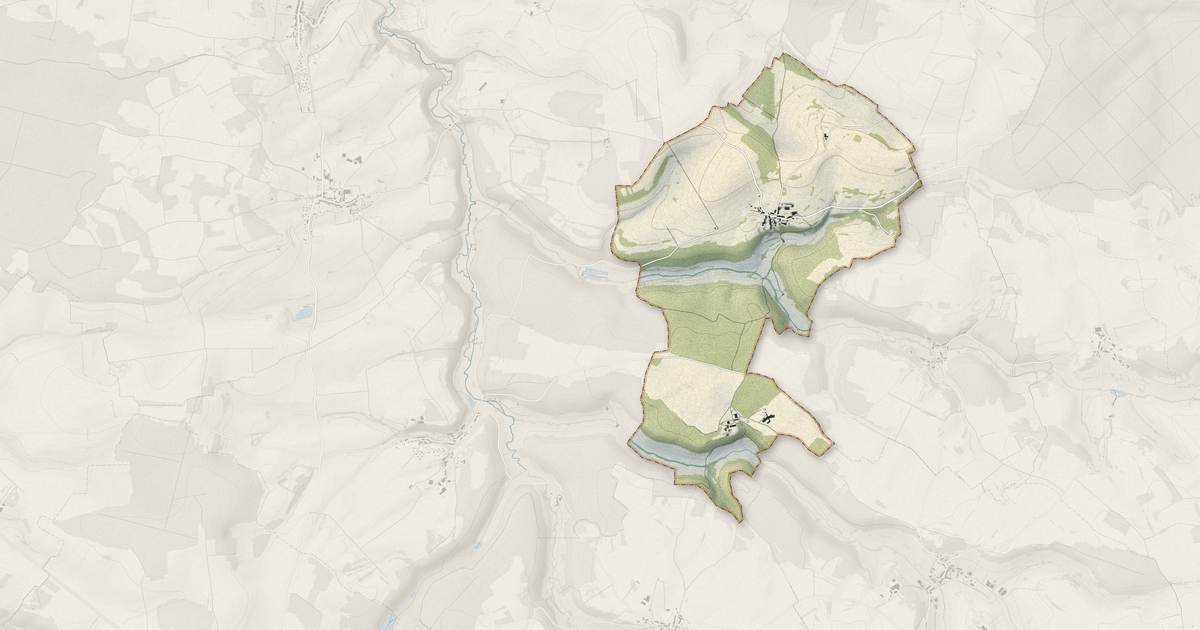 Portrait cartographique de Mennouveaux : relief, eau, forêts, bâti et voies, calculés à partir des données de l'IGN