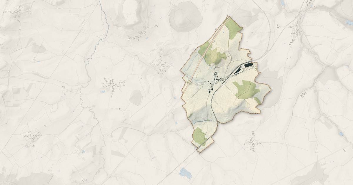 Portrait cartographique de Merrey : relief, eau, forêts, bâti et voies, calculés à partir des données de l'IGN