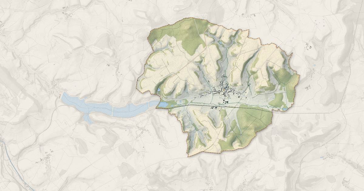 Portrait cartographique de Neuilly-l'Évêque : relief, eau, forêts, bâti et voies, calculés à partir des données de l'IGN