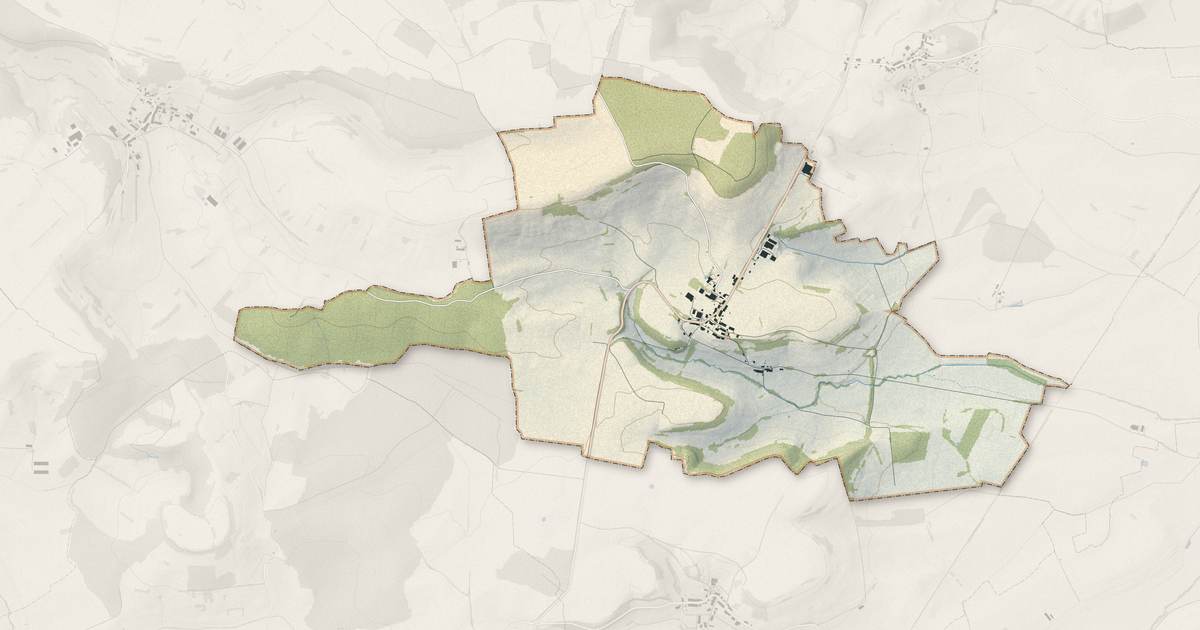 Portrait cartographique de Noyers : relief, eau, forêts, bâti et voies, calculés à partir des données de l'IGN