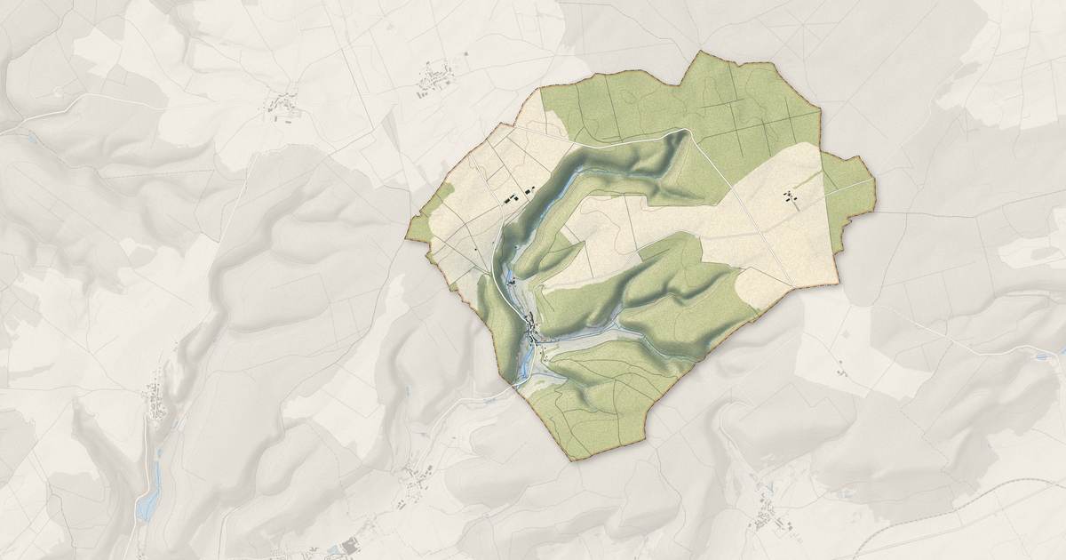 Portrait cartographique de Orquevaux : relief, eau, forêts, bâti et voies, calculés à partir des données de l'IGN