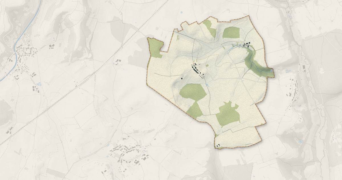 Portrait cartographique de Palaiseul : relief, eau, forêts, bâti et voies, calculés à partir des données de l'IGN