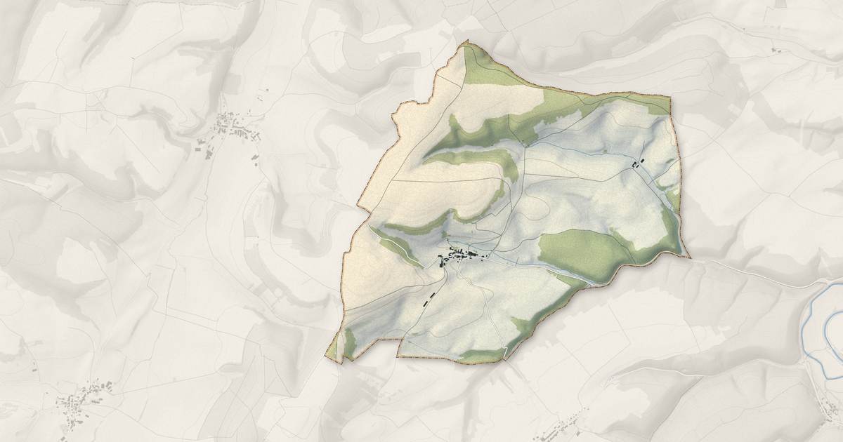 Portrait cartographique de Rouécourt : relief, eau, forêts, bâti et voies, calculés à partir des données de l'IGN