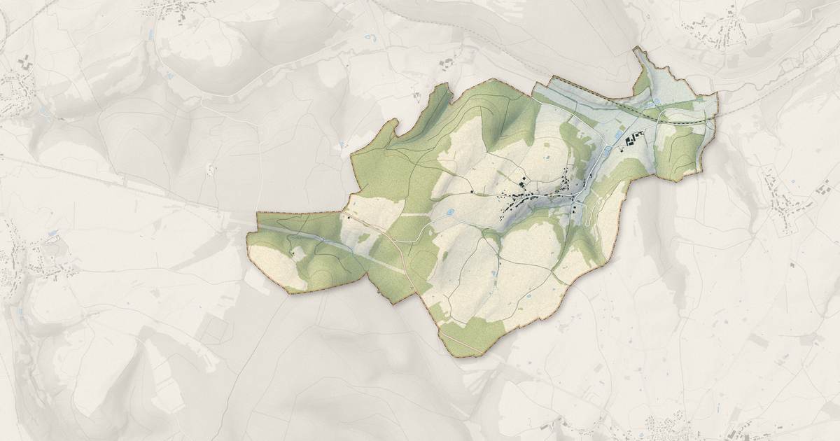 Portrait cartographique de Rougeux : relief, eau, forêts, bâti et voies, calculés à partir des données de l'IGN