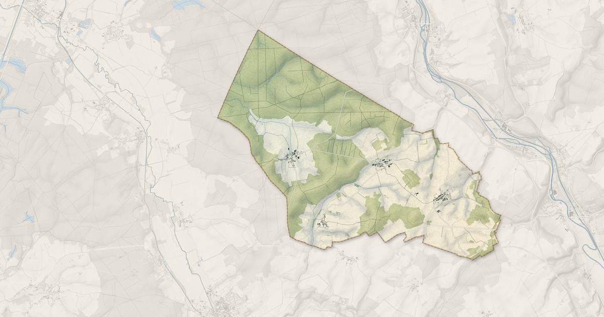 Portrait cartographique de Troisfontaines-la-Ville : relief, eau, forêts, bâti et voies, calculés à partir des données de l'IGN