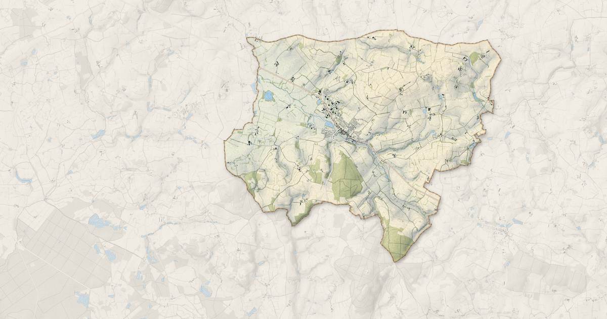 Portrait cartographique de Bais : relief, eau, forêts, bâti et voies, calculés à partir des données de l'IGN