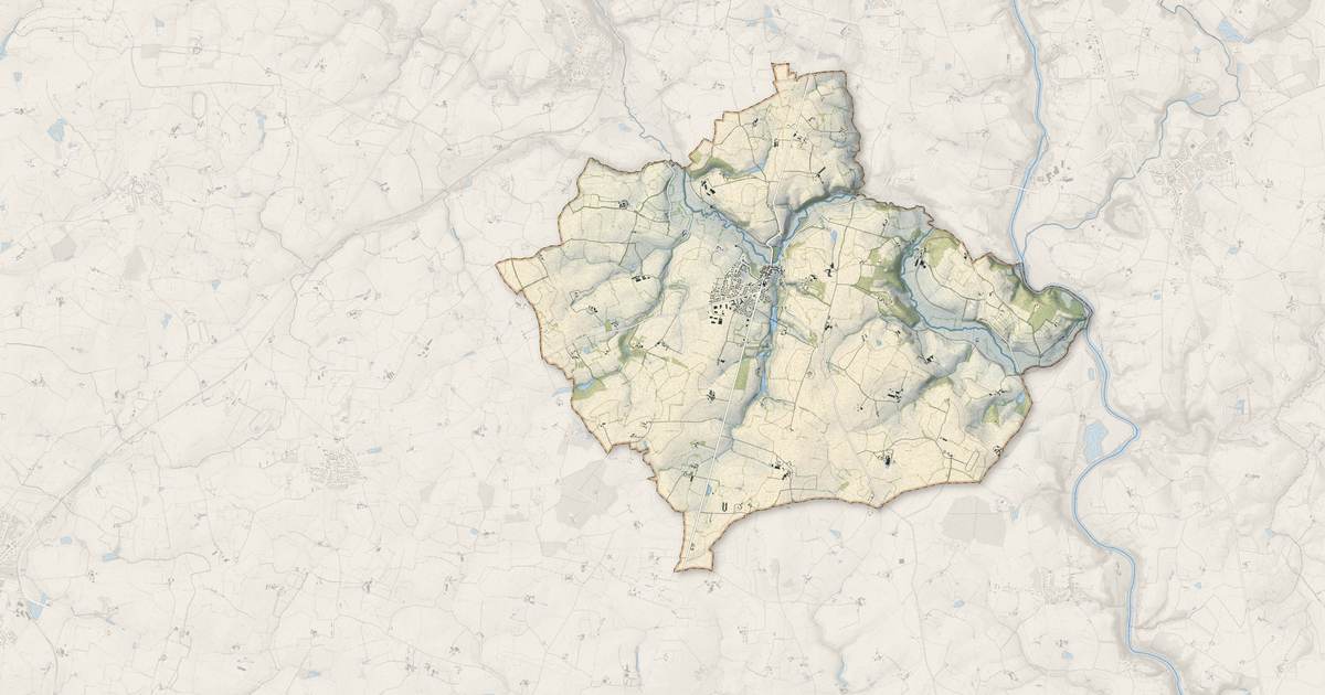 Portrait cartographique de Nuillé-sur-Vicoin : relief, eau, forêts, bâti et voies, calculés à partir des données de l'IGN