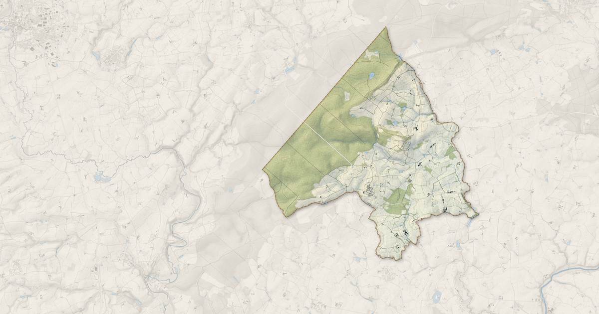 Portrait cartographique de Placé : relief, eau, forêts, bâti et voies, calculés à partir des données de l'IGN