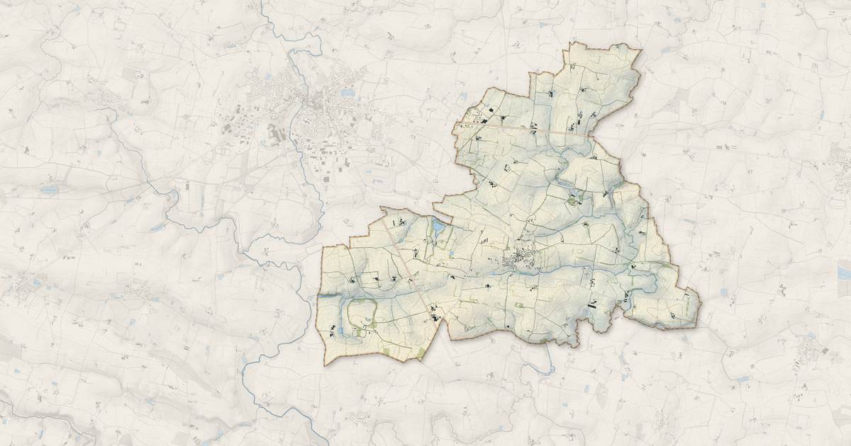 Portrait cartographique de Pommerieux : relief, eau, forêts, bâti et voies, calculés à partir des données de l'IGN