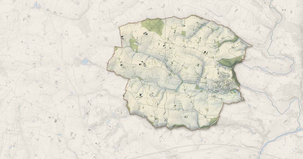 Portrait cartographique de Saint-Germain-le-Fouilloux : relief, eau, forêts, bâti et voies, calculés à partir des données de l'IGN