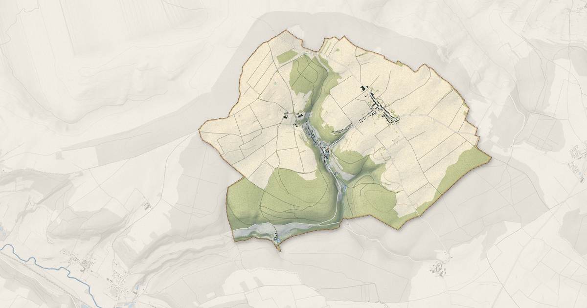 Portrait cartographique de Allondrelle-la-Malmaison : relief, eau, forêts, bâti et voies, calculés à partir des données de l'IGN