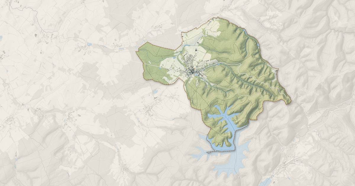 Portrait cartographique de Badonviller : relief, eau, forêts, bâti et voies, calculés à partir des données de l'IGN