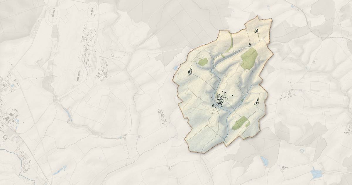 Portrait cartographique de Béchamps : relief, eau, forêts, bâti et voies, calculés à partir des données de l'IGN