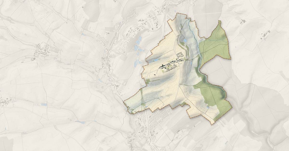 Portrait cartographique de Bettainvillers : relief, eau, forêts, bâti et voies, calculés à partir des données de l'IGN