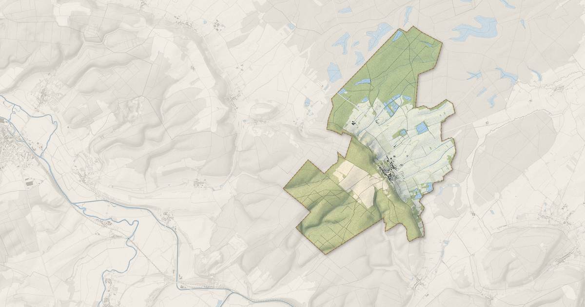 Portrait cartographique de Boucq : relief, eau, forêts, bâti et voies, calculés à partir des données de l'IGN
