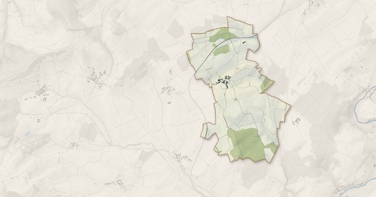 Portrait cartographique de Bouzanville : relief, eau, forêts, bâti et voies, calculés à partir des données de l'IGN
