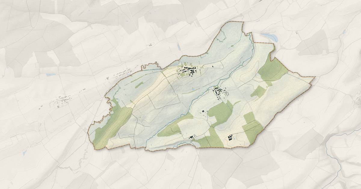 Portrait cartographique de Brainville : relief, eau, forêts, bâti et voies, calculés à partir des données de l'IGN