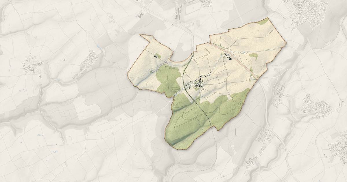 Portrait cartographique de Bréhain-la-Ville : relief, eau, forêts, bâti et voies, calculés à partir des données de l'IGN