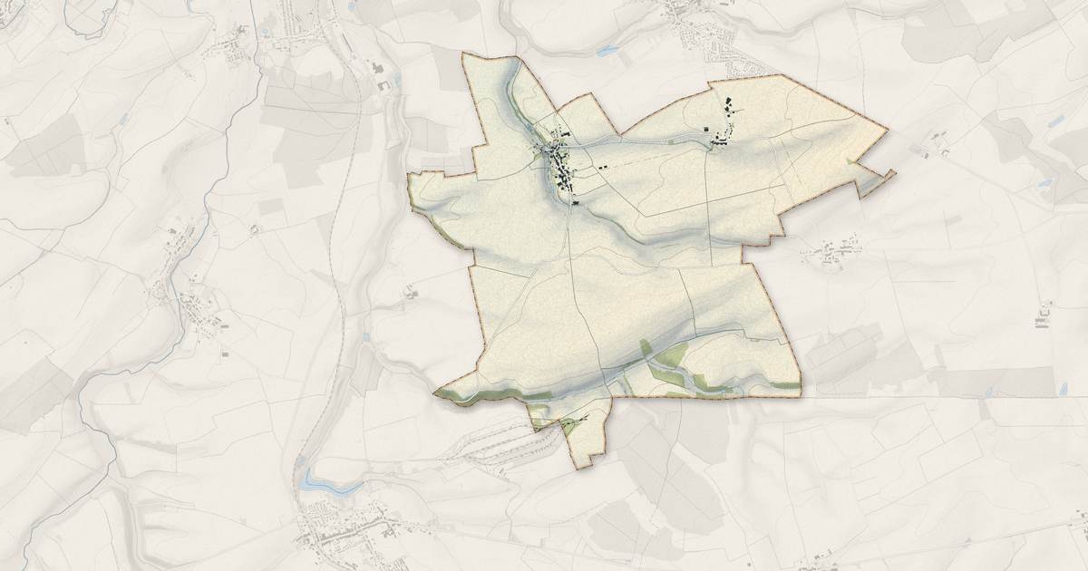 Portrait cartographique de Bruville : relief, eau, forêts, bâti et voies, calculés à partir des données de l'IGN