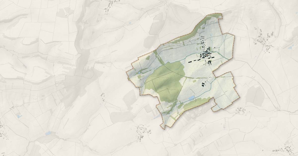 Portrait cartographique de Courcelles : relief, eau, forêts, bâti et voies, calculés à partir des données de l'IGN