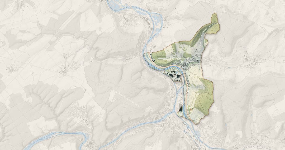 Portrait cartographique de Custines : relief, eau, forêts, bâti et voies, calculés à partir des données de l'IGN