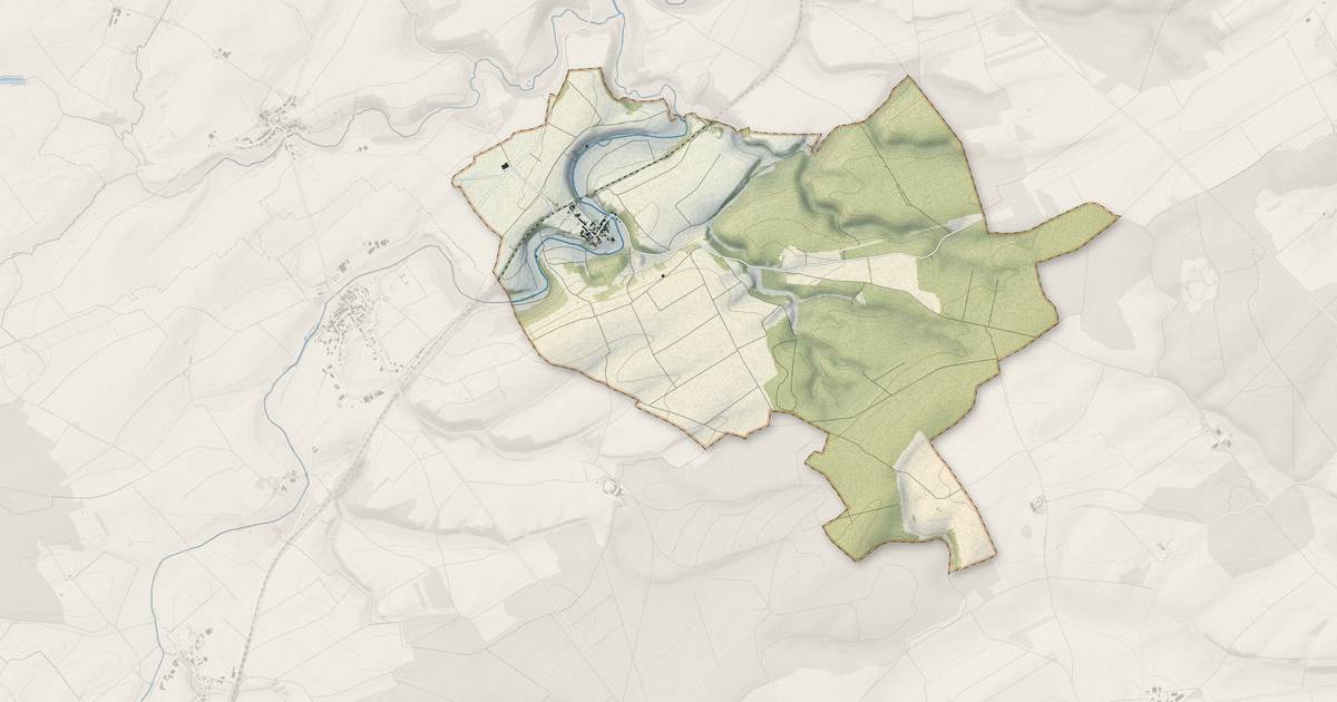 Portrait cartographique de Euvezin : relief, eau, forêts, bâti et voies, calculés à partir des données de l'IGN
