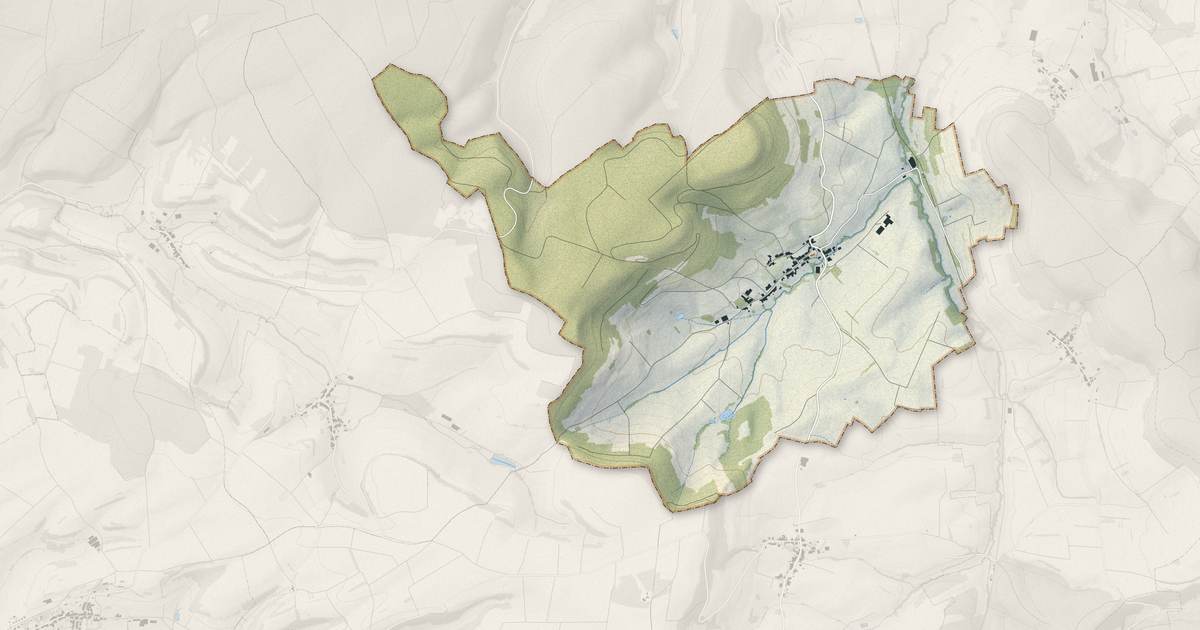 Portrait cartographique de Fécocourt : relief, eau, forêts, bâti et voies, calculés à partir des données de l'IGN