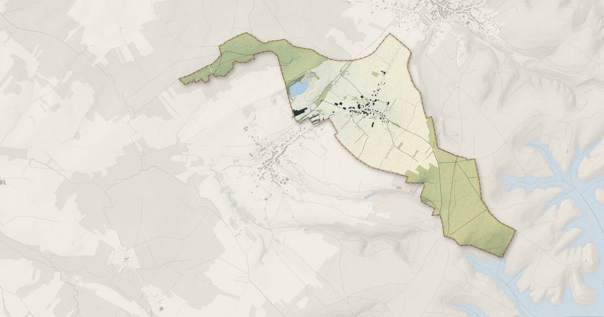 Portrait cartographique de Fenneviller : relief, eau, forêts, bâti et voies, calculés à partir des données de l'IGN
