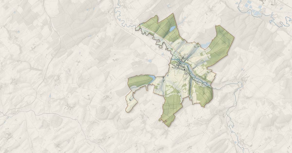 Portrait cartographique de Gerbéviller : relief, eau, forêts, bâti et voies, calculés à partir des données de l'IGN