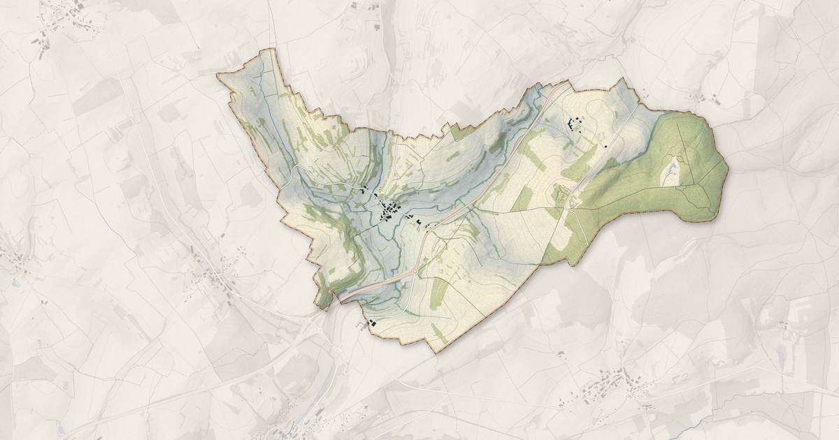 Portrait cartographique de Gogney : relief, eau, forêts, bâti et voies, calculés à partir des données de l'IGN