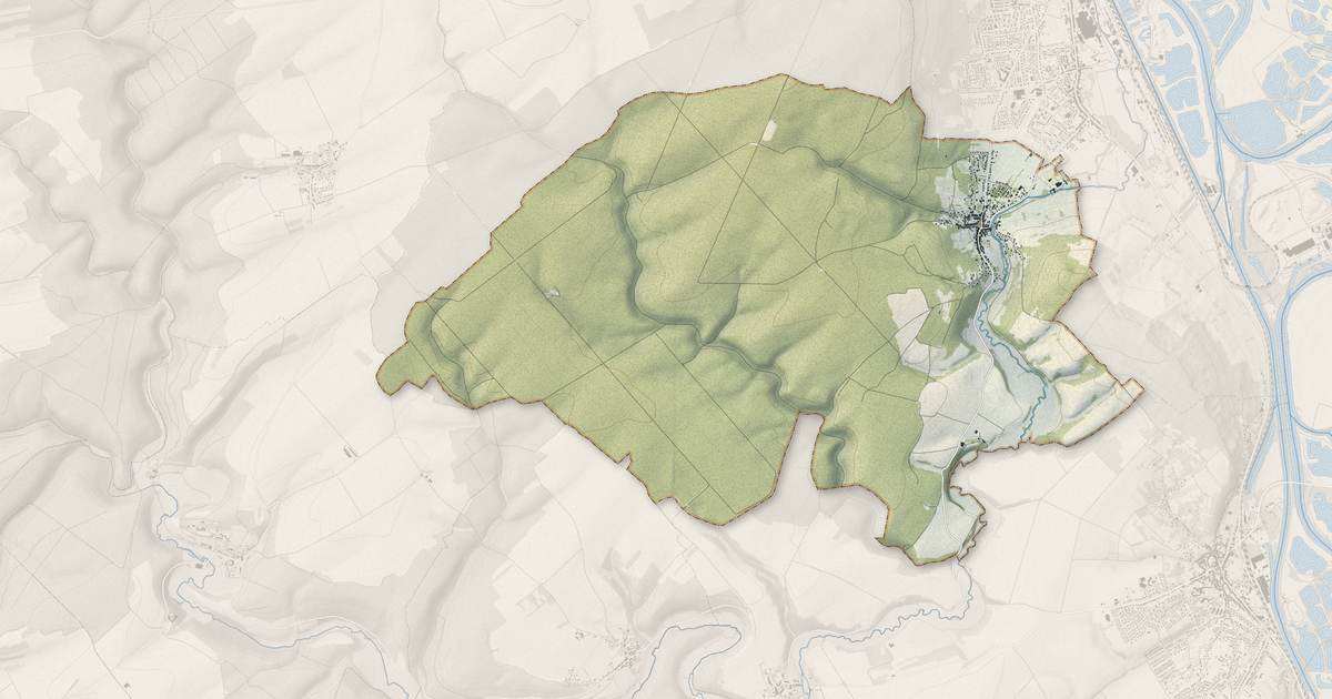 Portrait cartographique de Jezainville : relief, eau, forêts, bâti et voies, calculés à partir des données de l'IGN