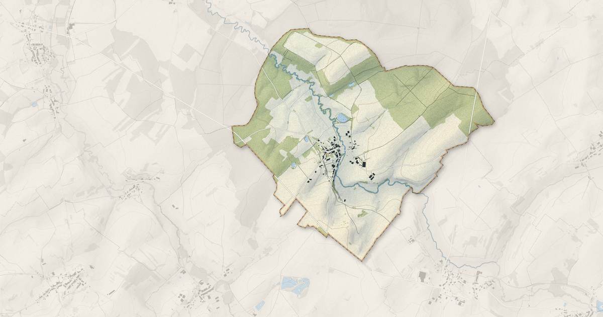 Portrait cartographique de Mignéville : relief, eau, forêts, bâti et voies, calculés à partir des données de l'IGN