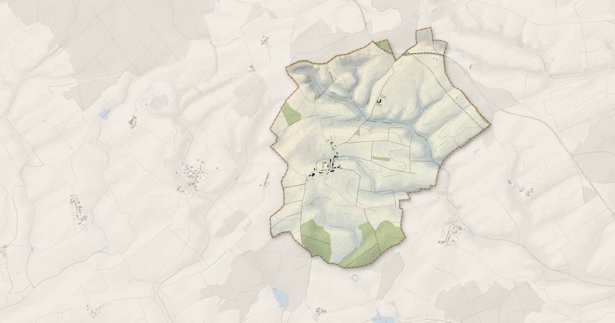 Portrait cartographique de Mouaville : relief, eau, forêts, bâti et voies, calculés à partir des données de l'IGN