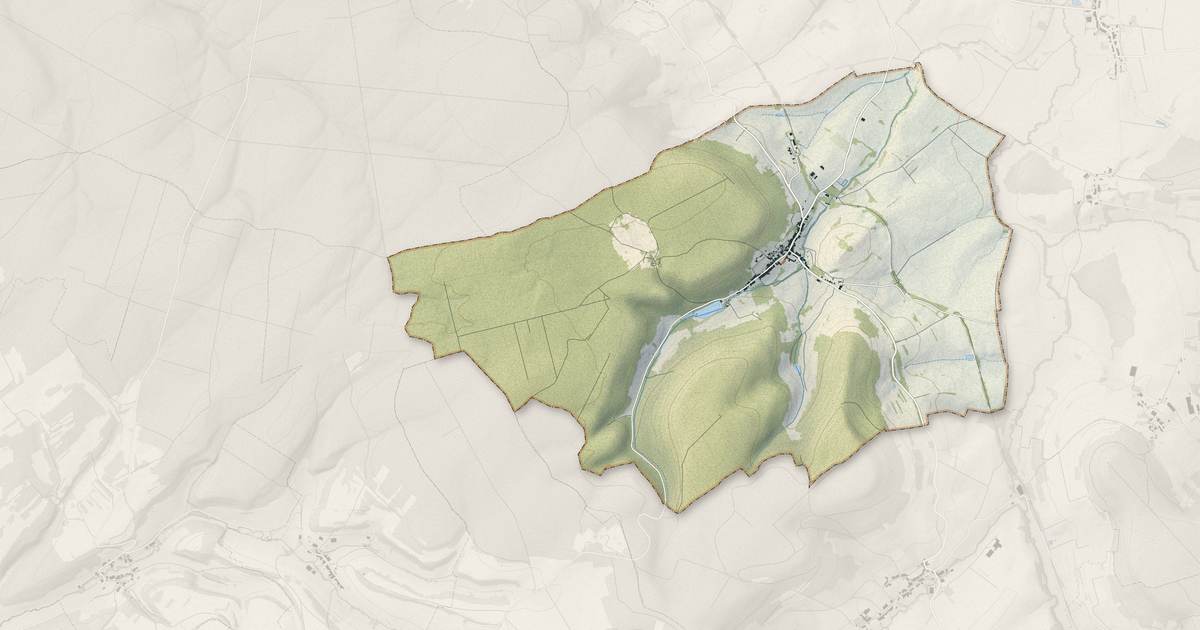 Portrait cartographique de Vandeléville : relief, eau, forêts, bâti et voies, calculés à partir des données de l'IGN