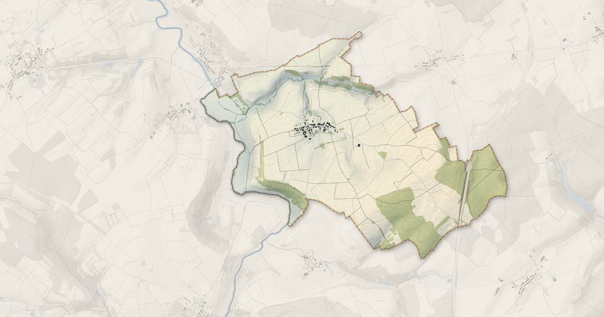 Portrait cartographique de Vaudeville : relief, eau, forêts, bâti et voies, calculés à partir des données de l'IGN