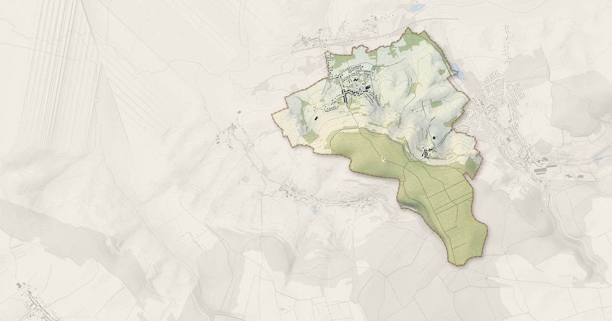 Portrait cartographique de Ville-Houdlémont : relief, eau, forêts, bâti et voies, calculés à partir des données de l'IGN