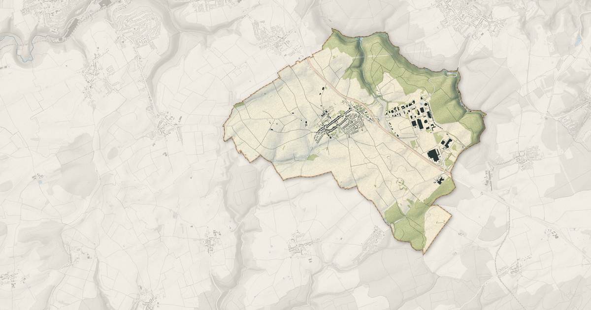 Portrait cartographique de Villers-la-Montagne : relief, eau, forêts, bâti et voies, calculés à partir des données de l'IGN