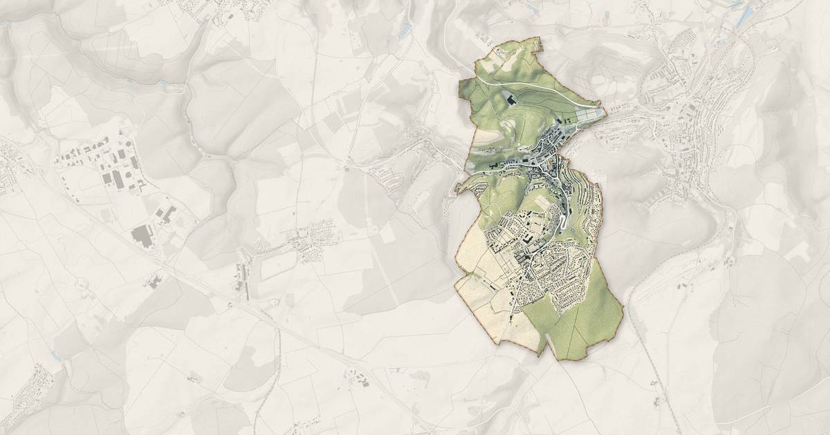 Portrait cartographique de Villerupt : relief, eau, forêts, bâti et voies, calculés à partir des données de l'IGN