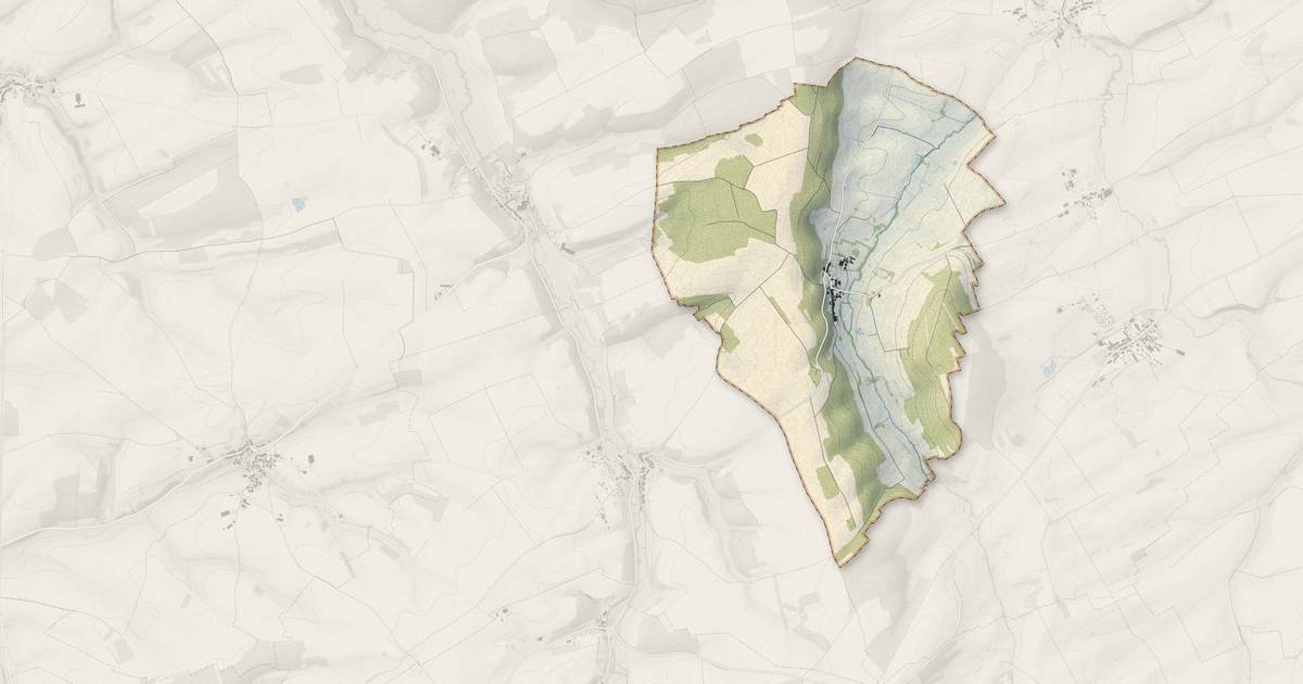 Portrait cartographique de Belrain : relief, eau, forêts, bâti et voies, calculés à partir des données de l'IGN