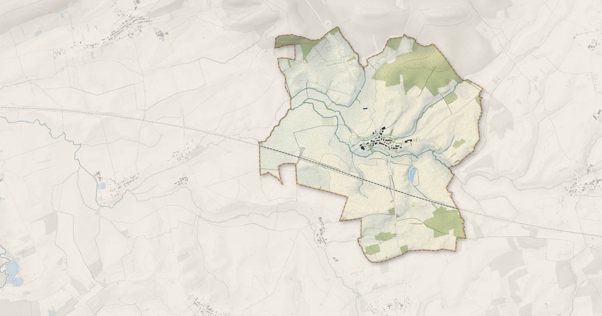 Portrait cartographique de Brizeaux : relief, eau, forêts, bâti et voies, calculés à partir des données de l'IGN