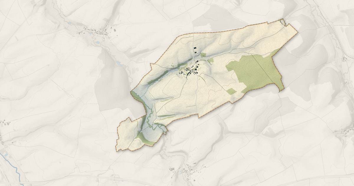 Portrait cartographique de Brocourt-en-Argonne : relief, eau, forêts, bâti et voies, calculés à partir des données de l'IGN